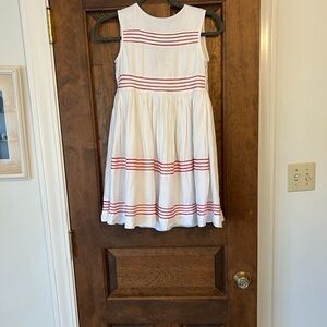 Maria Castro Elegant White and Red Striped Kids Dress. Size 10